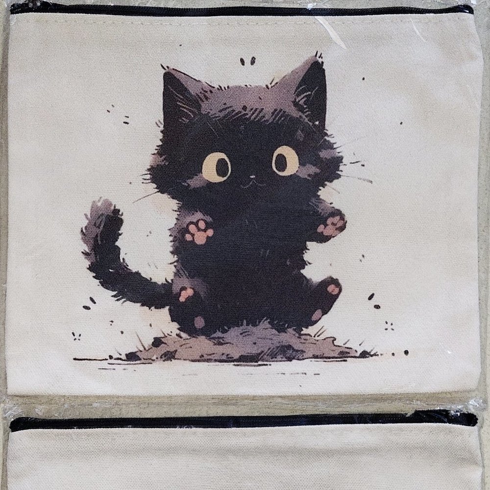 Kawaii Black Noir Kitty Kitten Neko Cat canvas pencil case makeup bag